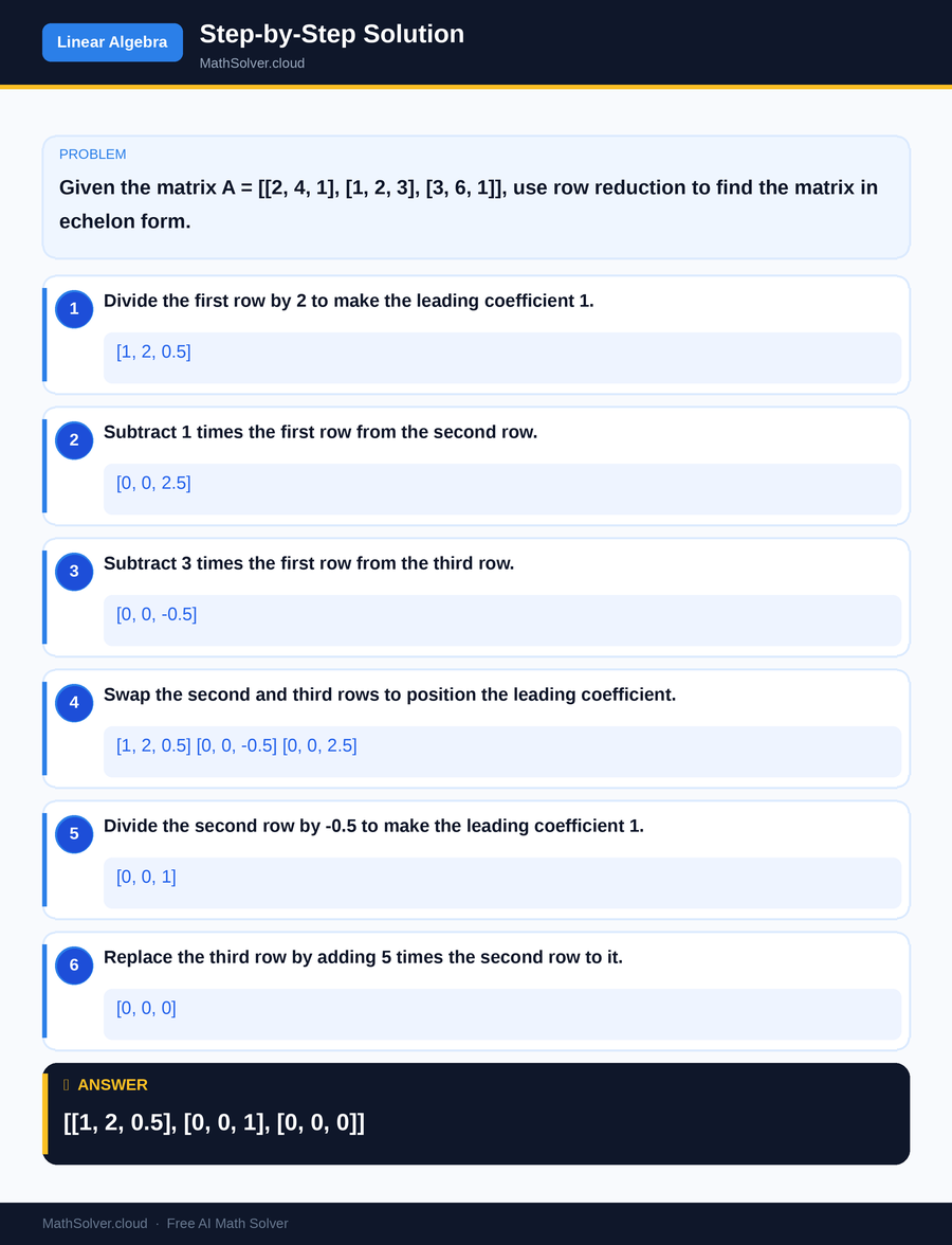 MathSolver solving example 1 — Matrix & Linear Algebra