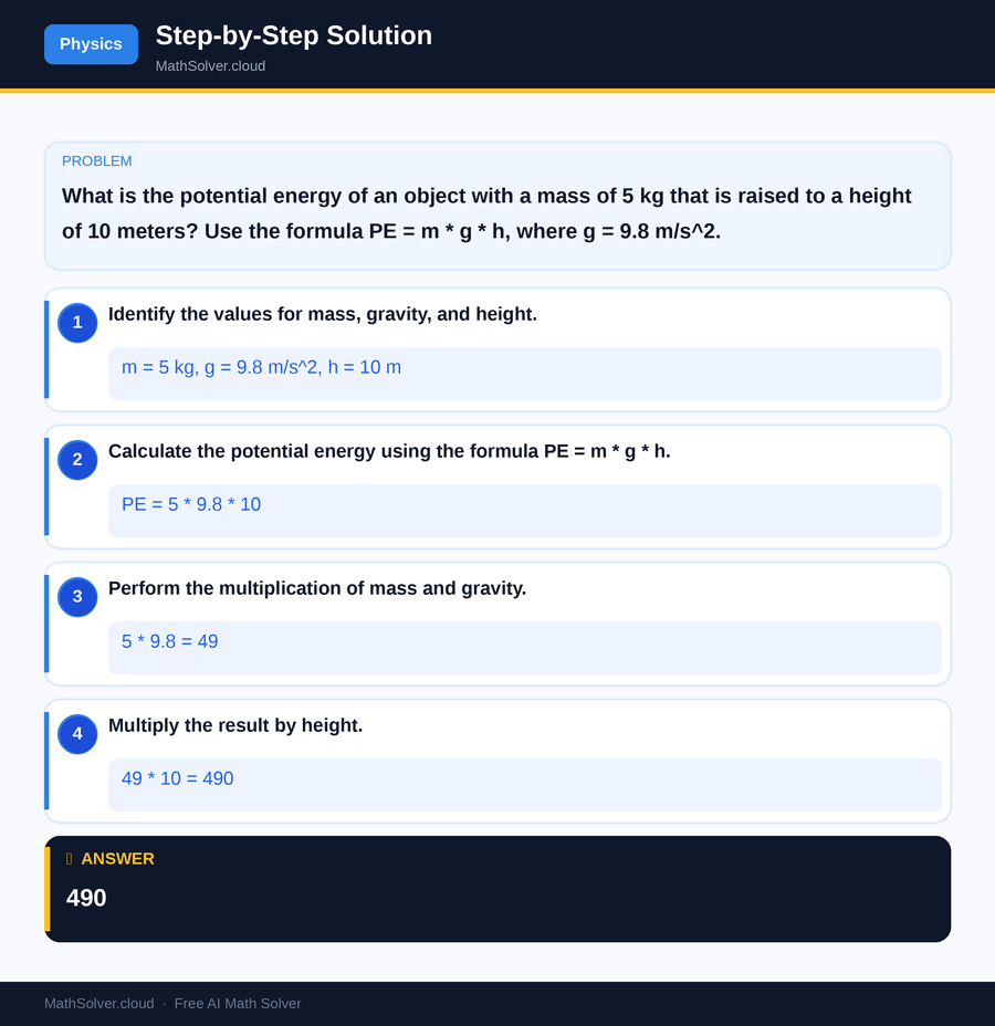 MathSolver solving example 1 — Physics & Formulas