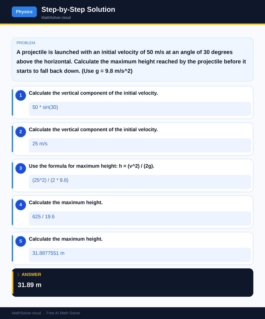 MathSolver solving example 2 — Physics & Formulas