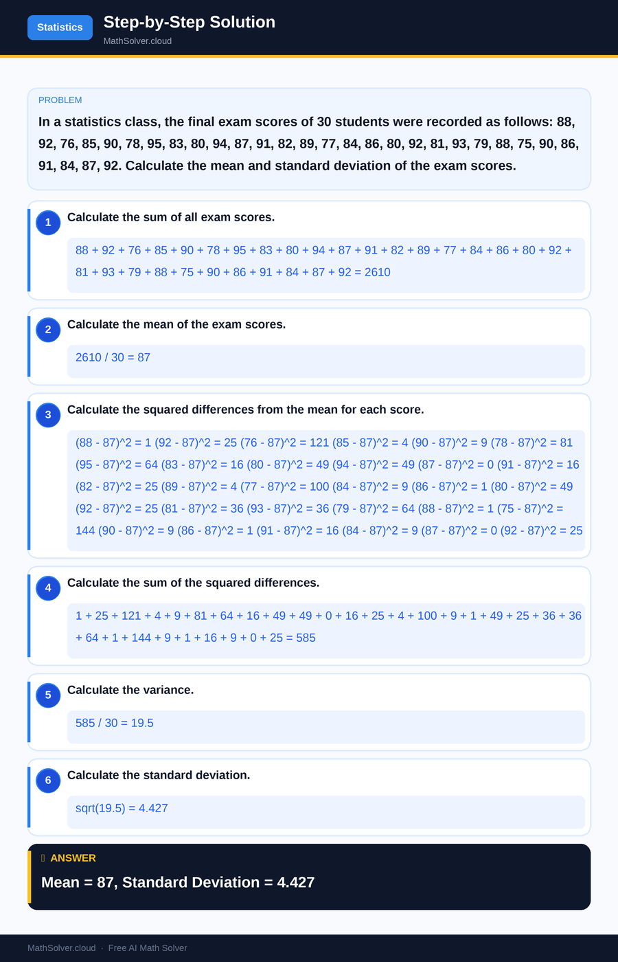 MathSolver solving example 2 — Statistics & Probability
