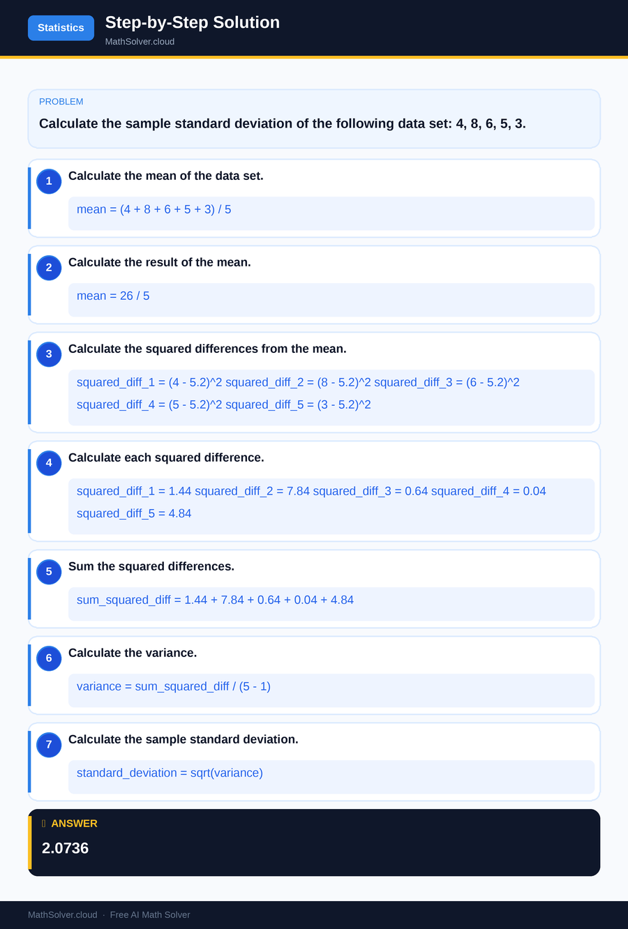 MathSolver solving example 1 — Statistics & Probability
