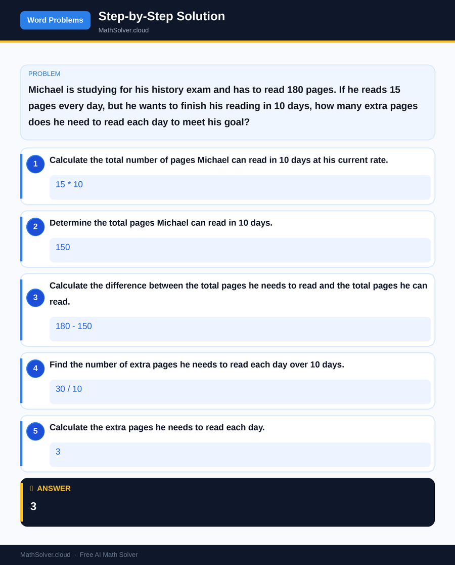 MathSolver solving example 2 — Word Problems & Homework