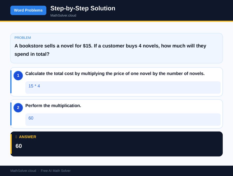 MathSolver solving example 1 — Word Problems & Homework
