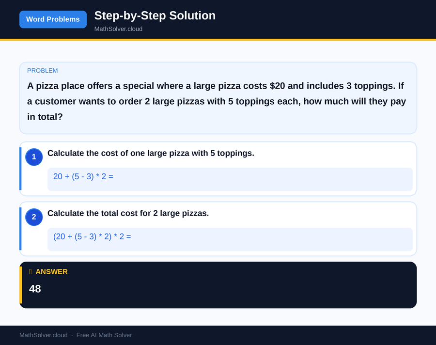 MathSolver solving example 2 — Word Problems & Homework
